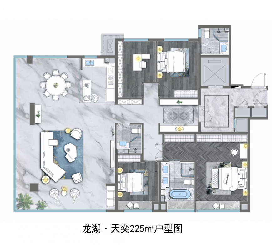 龙湖·天奕主打三款户型,建面分别为约148,176,225,满足大部分