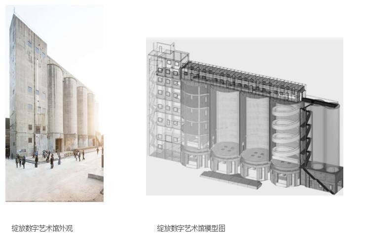 绽放数字艺术馆的建筑物前身是玻璃厂的原料筒仓.