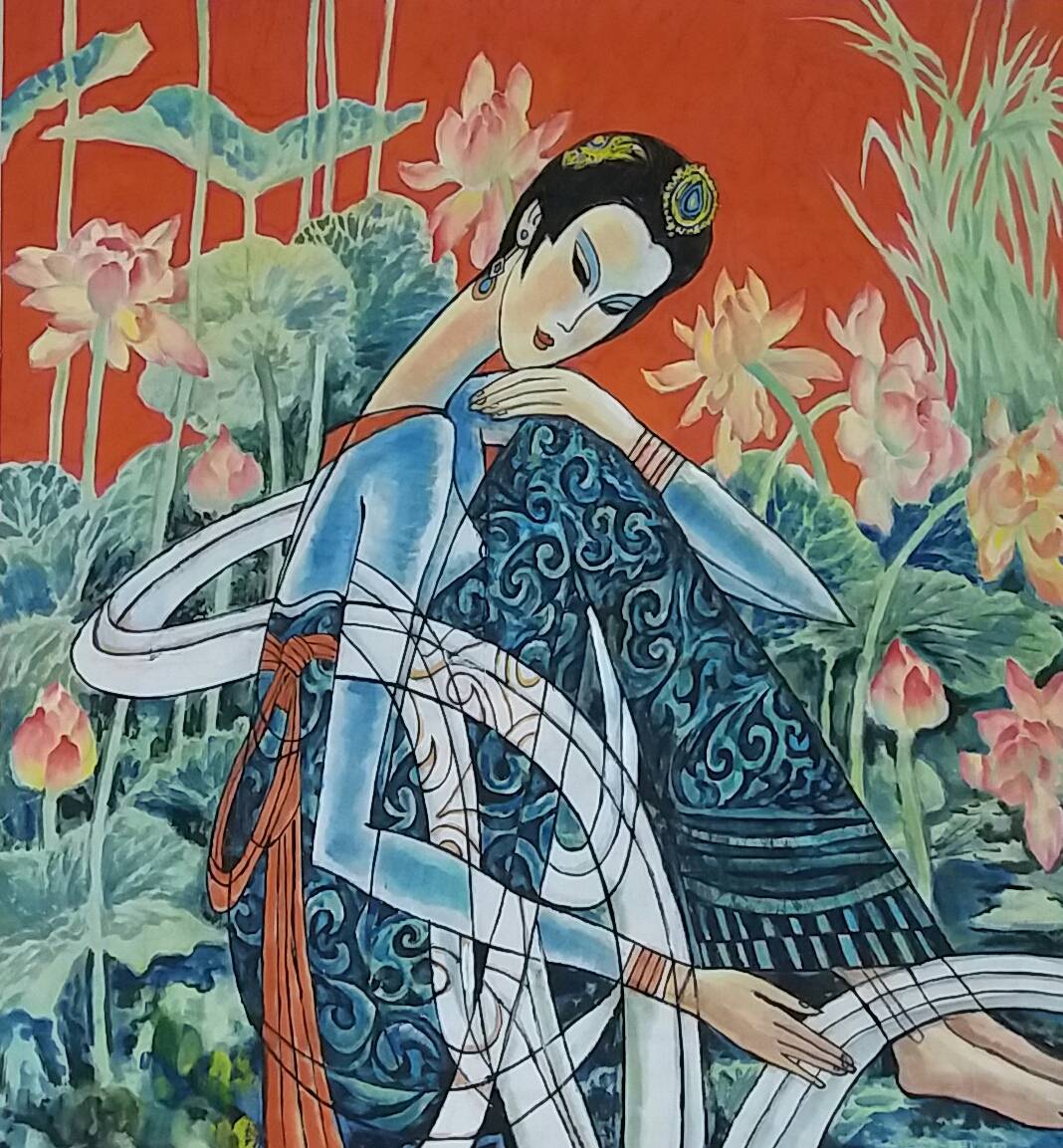《美女与彩荷》著名画家苏继海谈现代重彩装饰画_中国