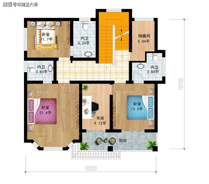 10x10米二层别墅设计图,小面积方正户型方案