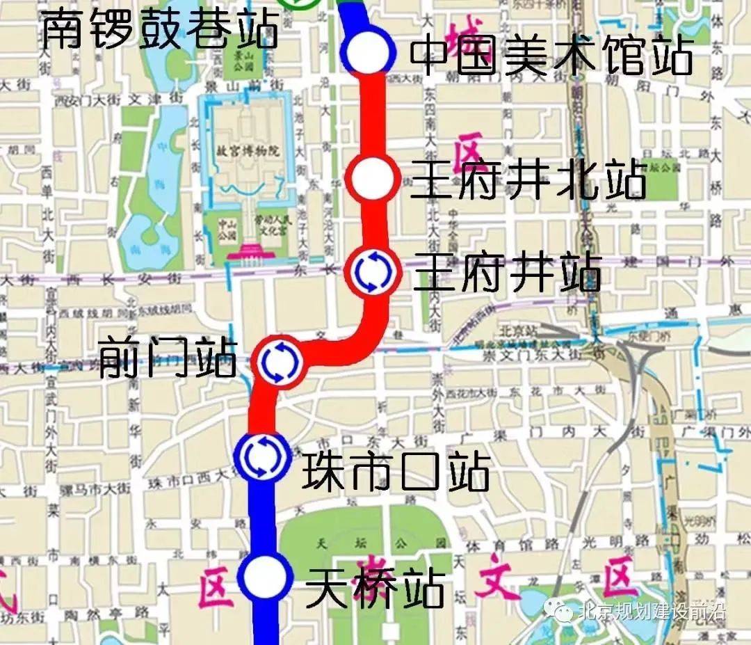 线路北起海淀区的牡丹园站,沿途经积水潭,平安里,金融街,景风门,草桥