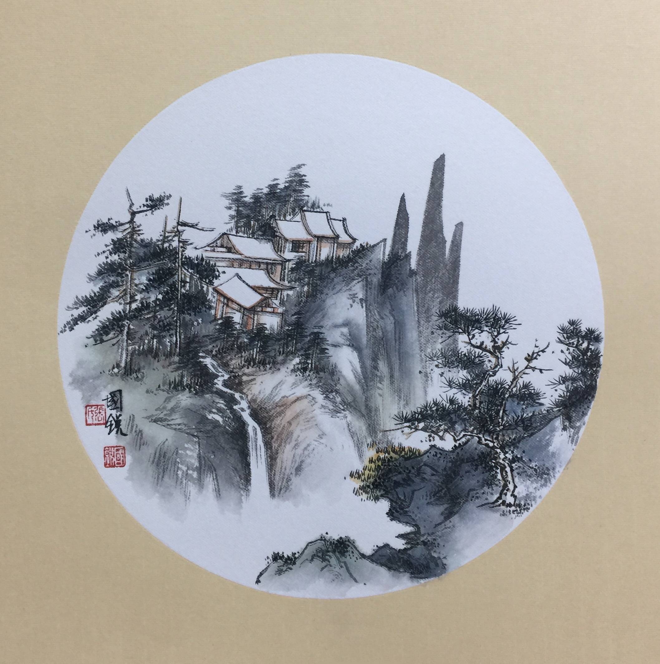 翰墨丹青画家张国锐精品青绿山水扇面展