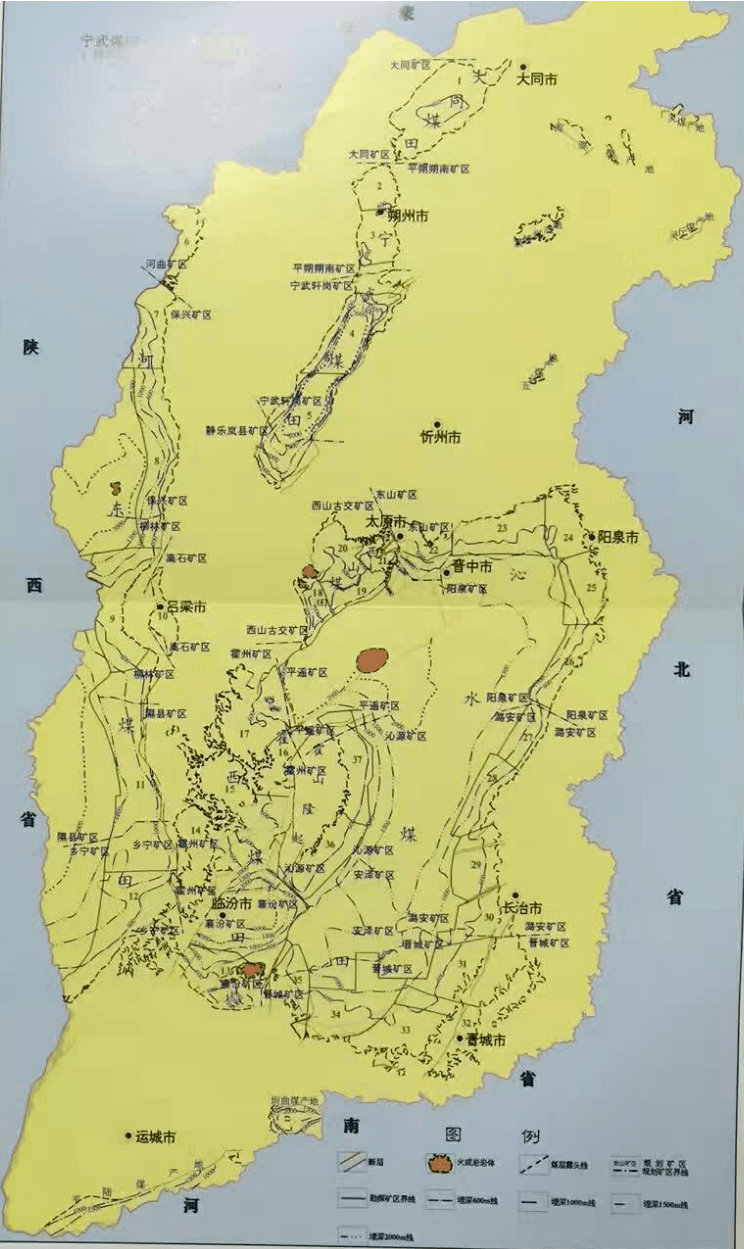 煤炭资源主要分布在大同,宁武,河东,西山,沁水,霍西六大煤田和浑源