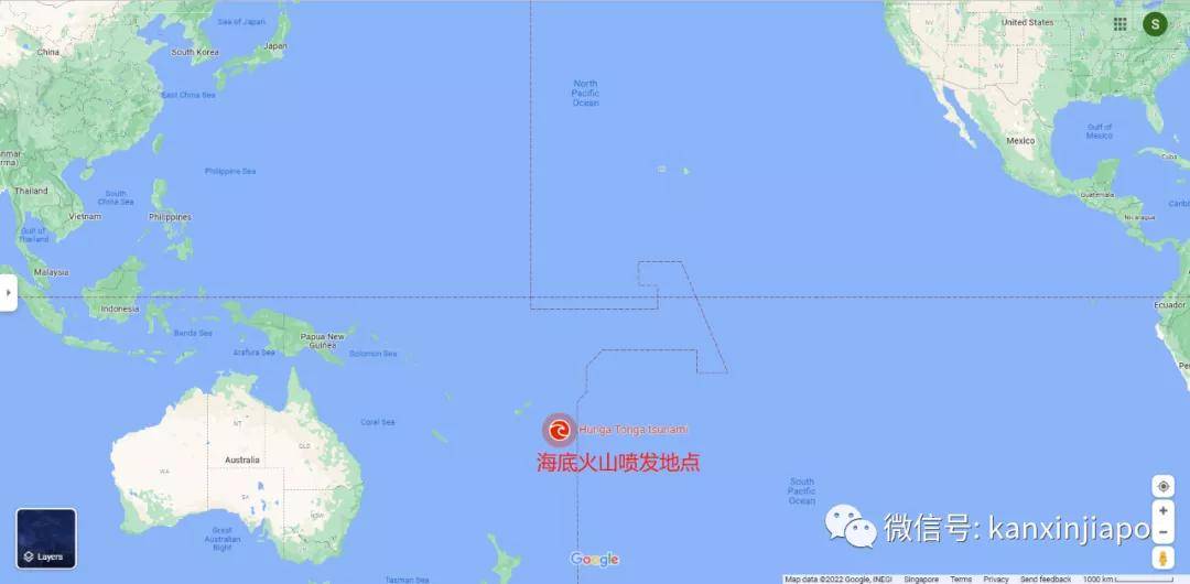 (图源:谷歌地图)连续两天的火山喷发已经严重影响了汤加全国范围的