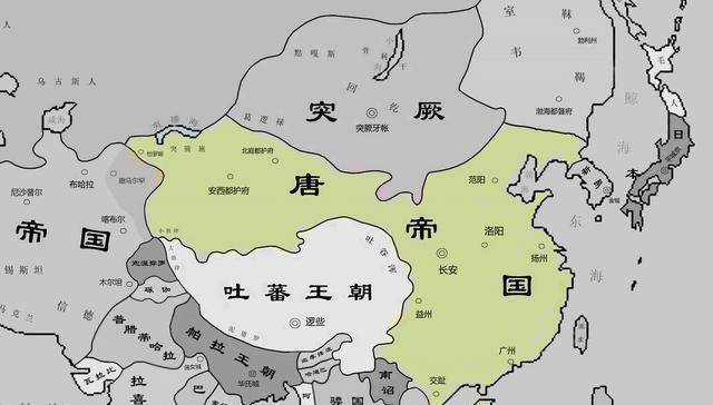 武则天和唐玄宗时期的唐朝版图安史之乱后,唐朝进入了后期.