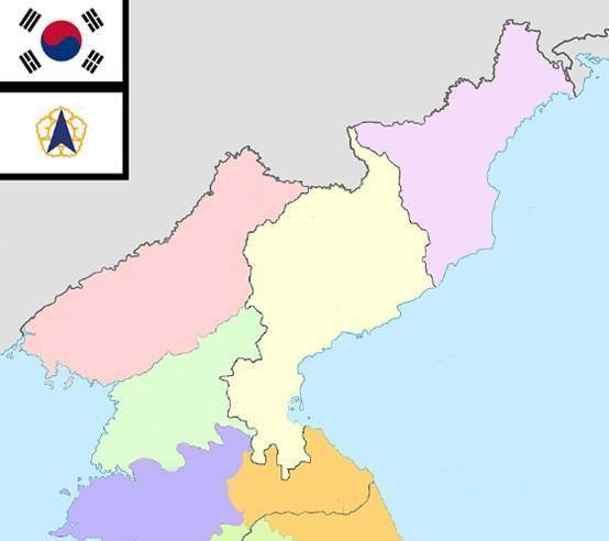 韩国人还给这些以北五道设置了"道旗",这也是韩国国内的规矩,图为咸镜
