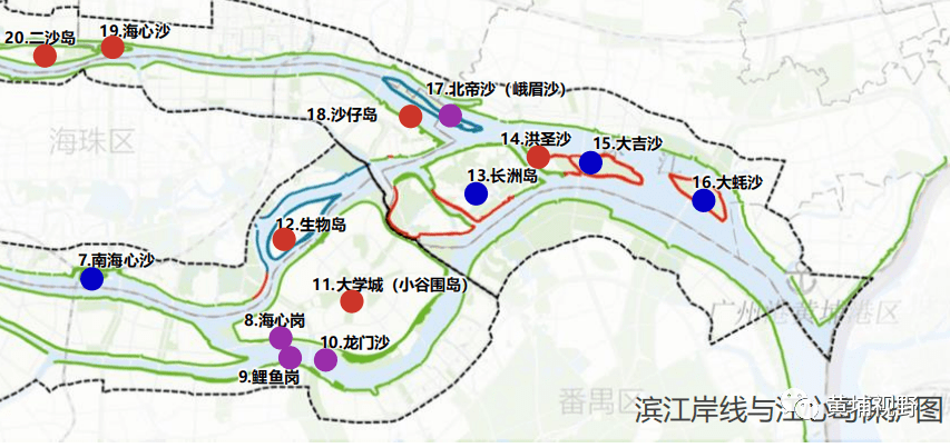 其中,珠江黄埔段涉及江心岛5个:生物岛,长洲岛,洪圣沙,大吉沙,大蚝沙.