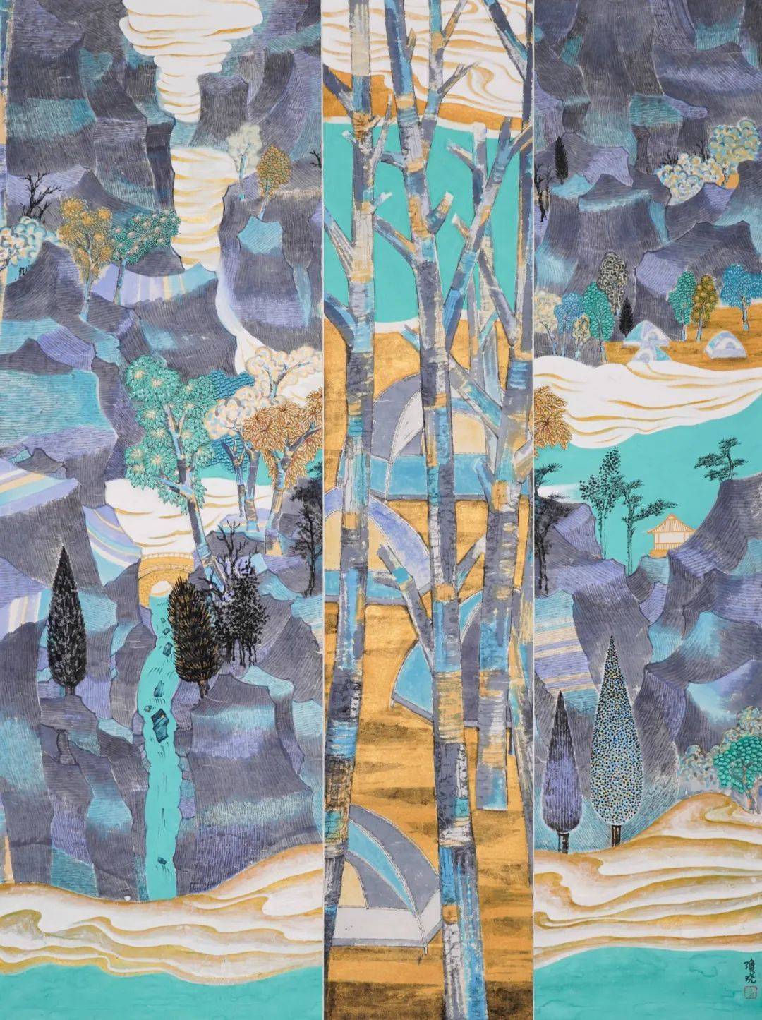 曹琼晓 踏青二三月陈振华 家在山中 180×97cm邓素强 融春图 180×140