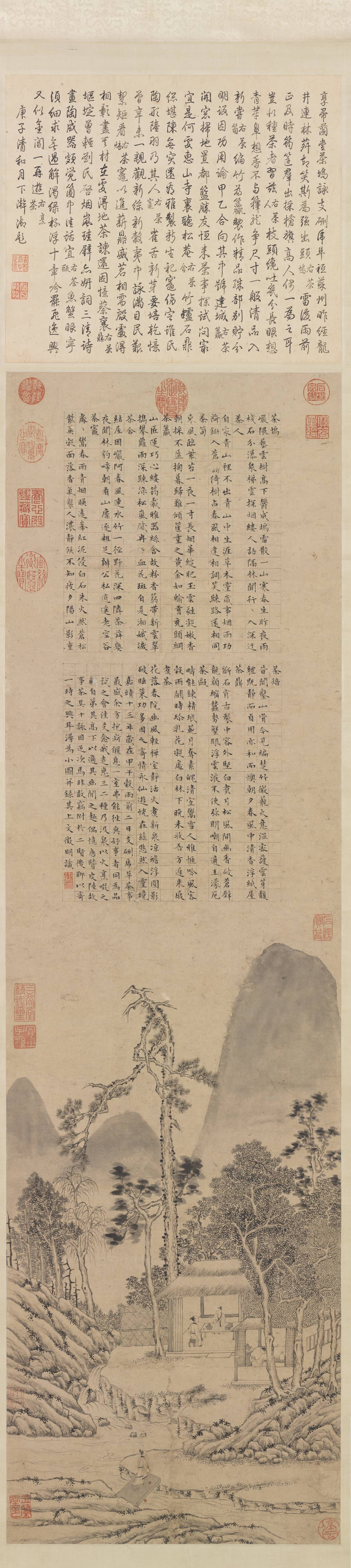 『名画记』文征明《茶事图轴》，茶舍林茂松清，风光幽致