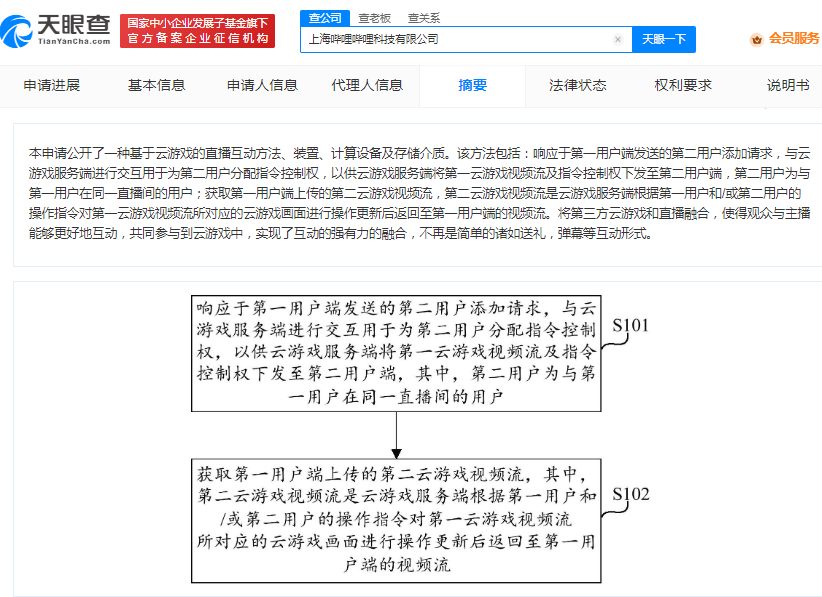 B站云游戏曲播互动专利公布 主播与不雅寡可停止云游戏