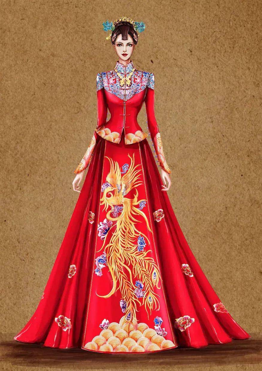 中式婚礼礼服与西式礼服服装效果图