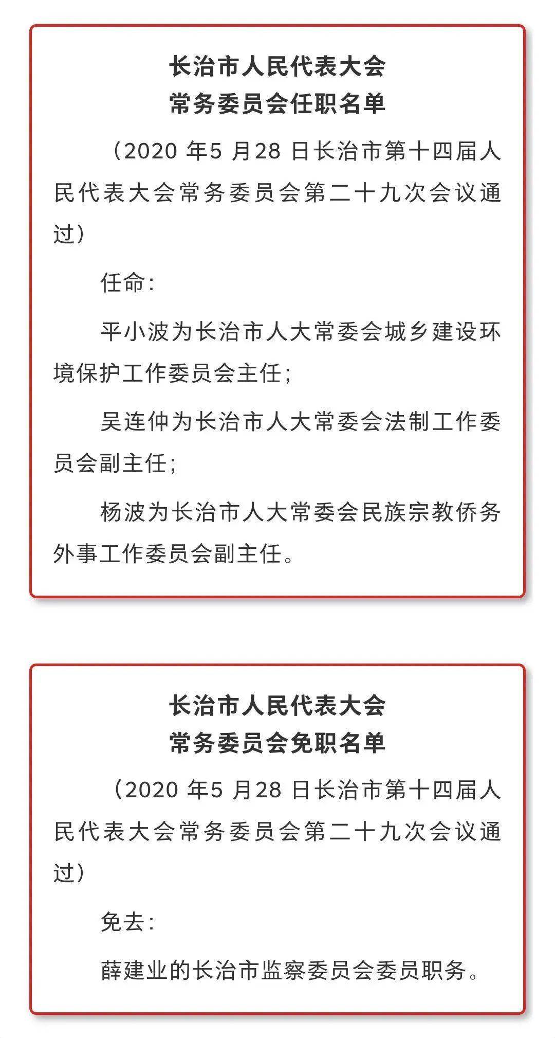 长治市人大常委会任免名单,公告