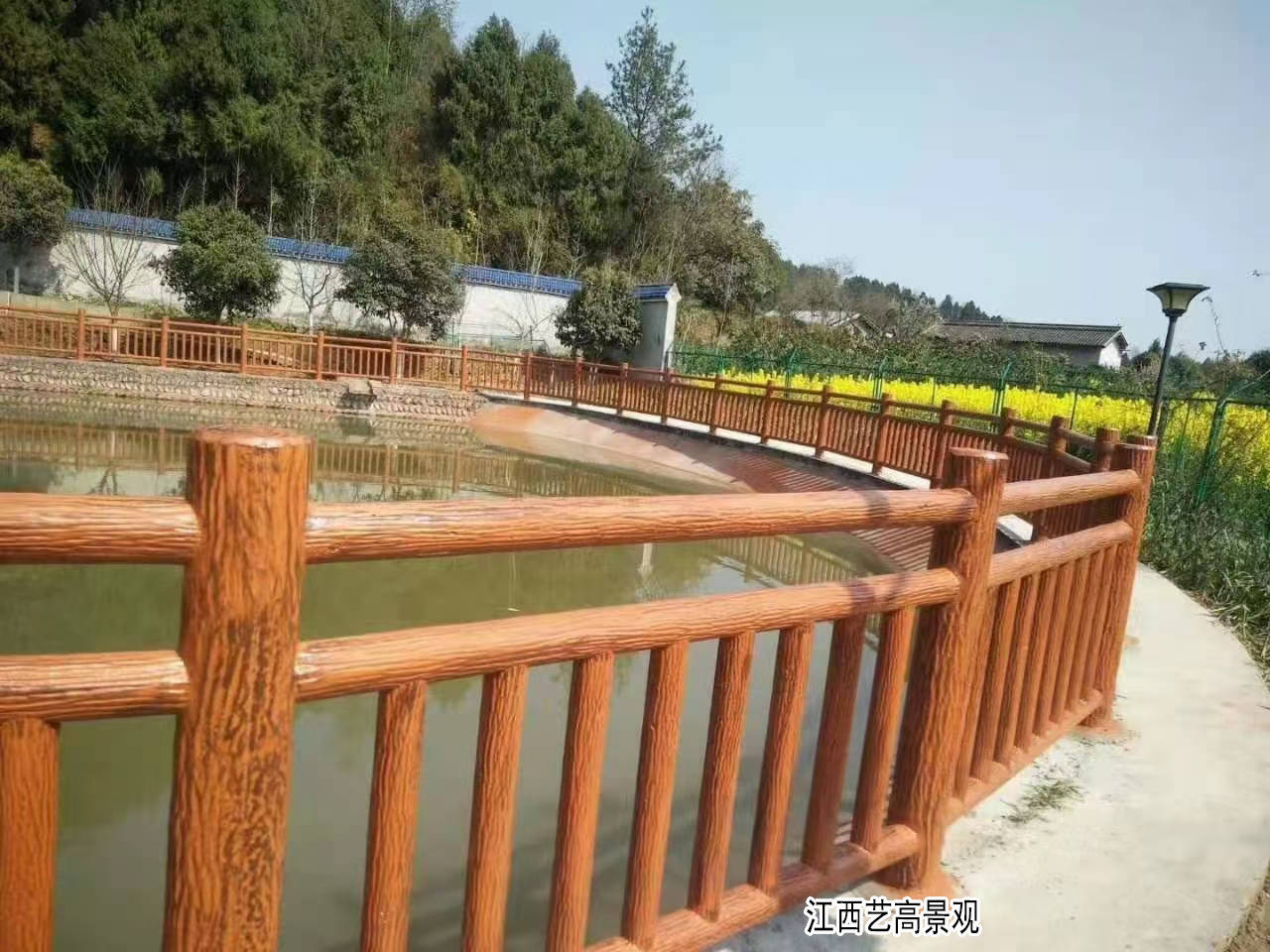三明仿树皮护栏梯形款式应用于鱼塘防护栏杆