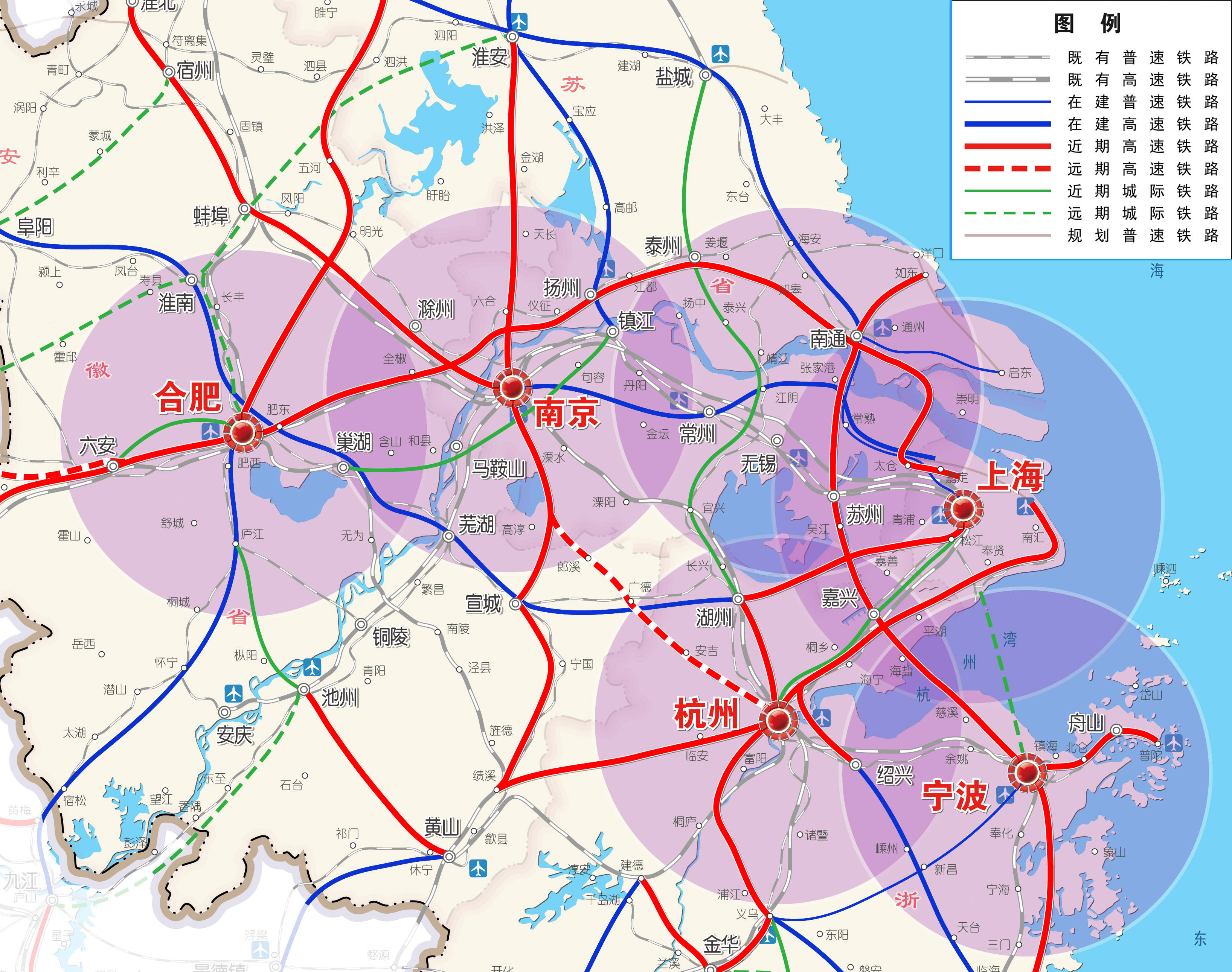 远期高铁(红色虚线)/图片源自长三角交通运输更高质量一体化发展规划