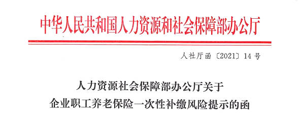 企业职工养老保险一次性补缴风险提示的函人社厅函〔2021〕14号各省