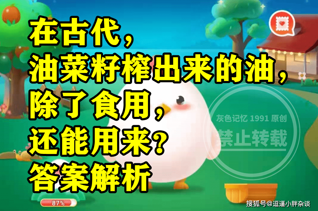 在古代油菜子榨出来的油除了食用还能用来干嘛？蚂蚁庄园谜底