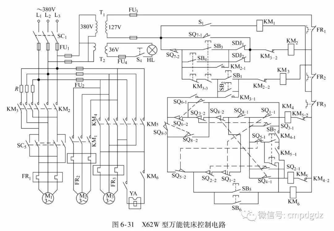 19.x62w型万能铣床控制电路