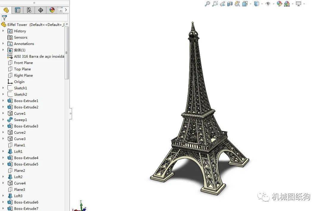 【生活艺术】420mm埃菲尔铁塔模型3d图纸 solidworks设计