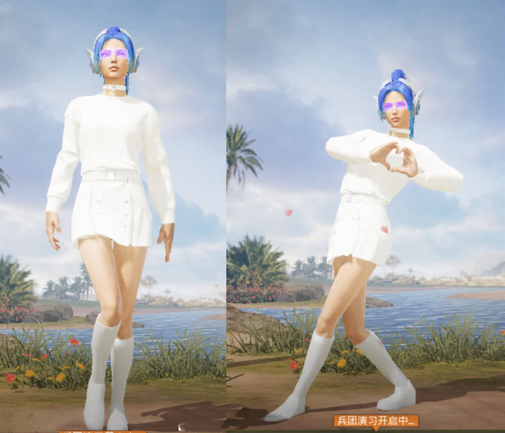 实际上和平精英游戏中并没有这种纯白的套装,所以这身衣服也是卡出来