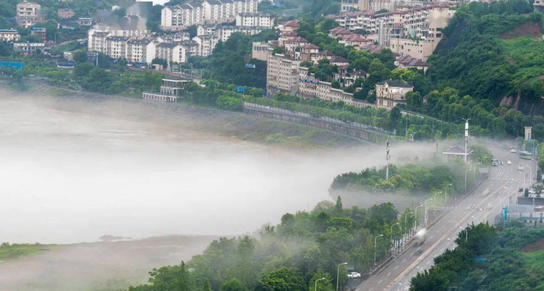 "雾" 刷屏了 从江面上涌起的雾笼罩城区 高楼,桥梁在平流雾中若隐若现