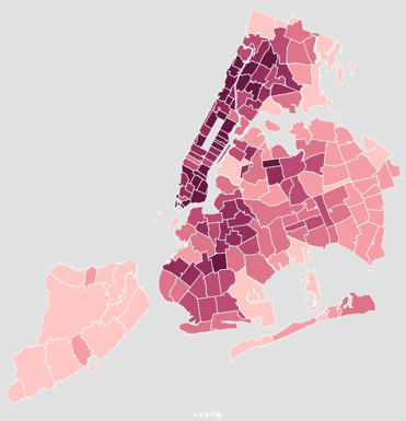 图二,按邮编分区的纽约市居住人口密度