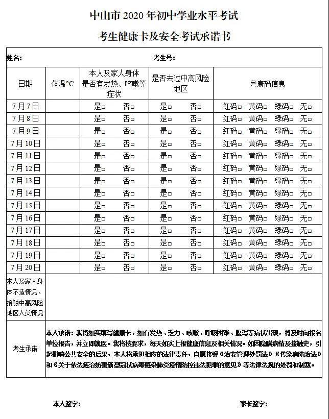 学业|中山中考将于7月20至22日进行，考生健康监测开始