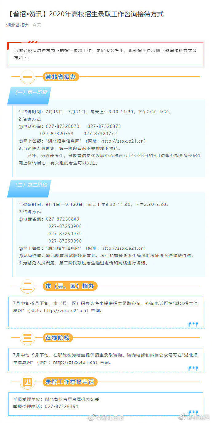 湖北省|湖北省招办发布高招服务指南 如何填志愿、在鄂高校招生联系方式等看这里↓
