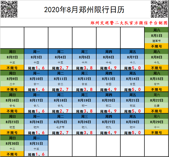 新密8月份限行日历,请收藏!_新密市