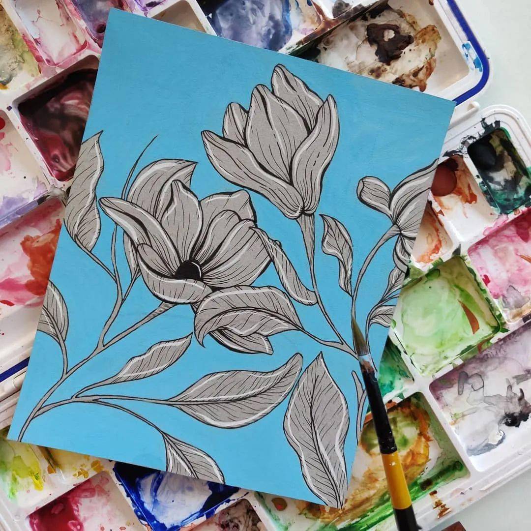 彩色线描画,自己动手画一幅,颜值好看又耐看!_昙花