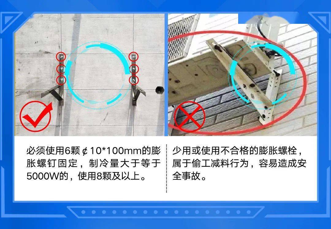 严禁安装外机时少用膨胀螺栓