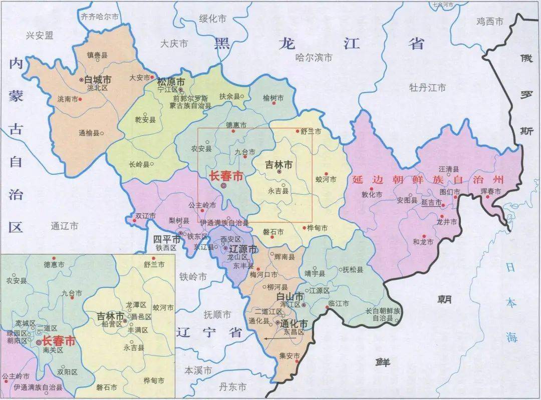 几年前的吉林省行政区划图简图