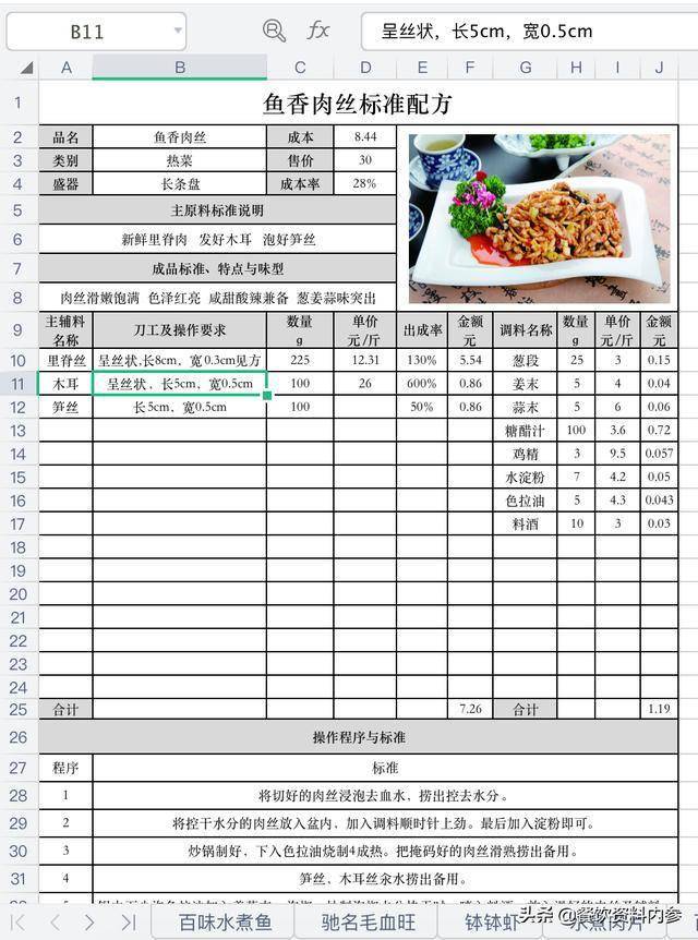 「餐饮资料库」做厨师必备的《菜品标准sop表》全套送给你