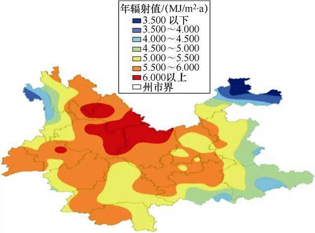 云南省太阳能年总辐射量分布图