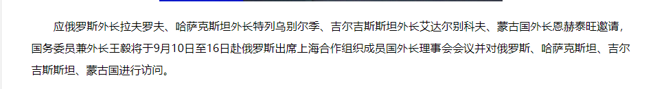 外交部：王毅将访问俄罗斯等四国