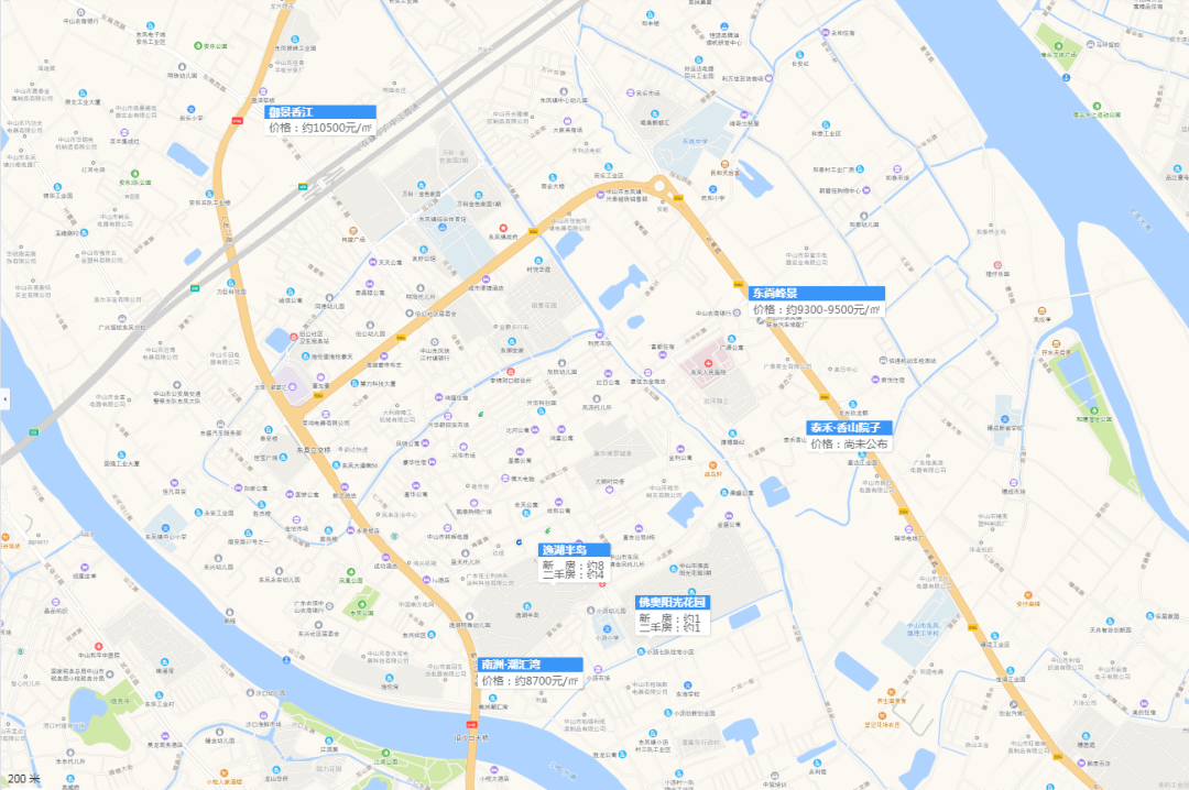 中山东凤镇在售/待售楼盘地图