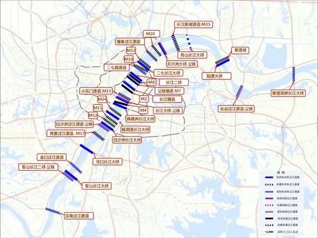 武汉新规划19条过江隧道,5条过白沙洲区域,多条地铁线路横跨.