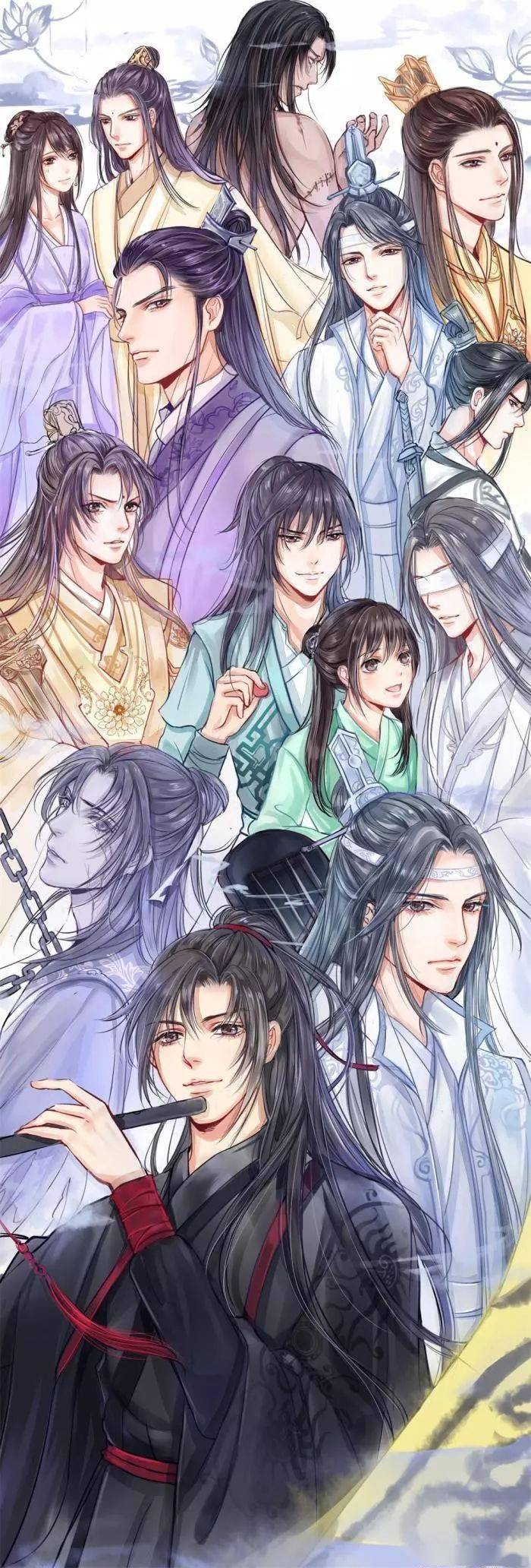 黑白线稿魔道祖师人物线稿