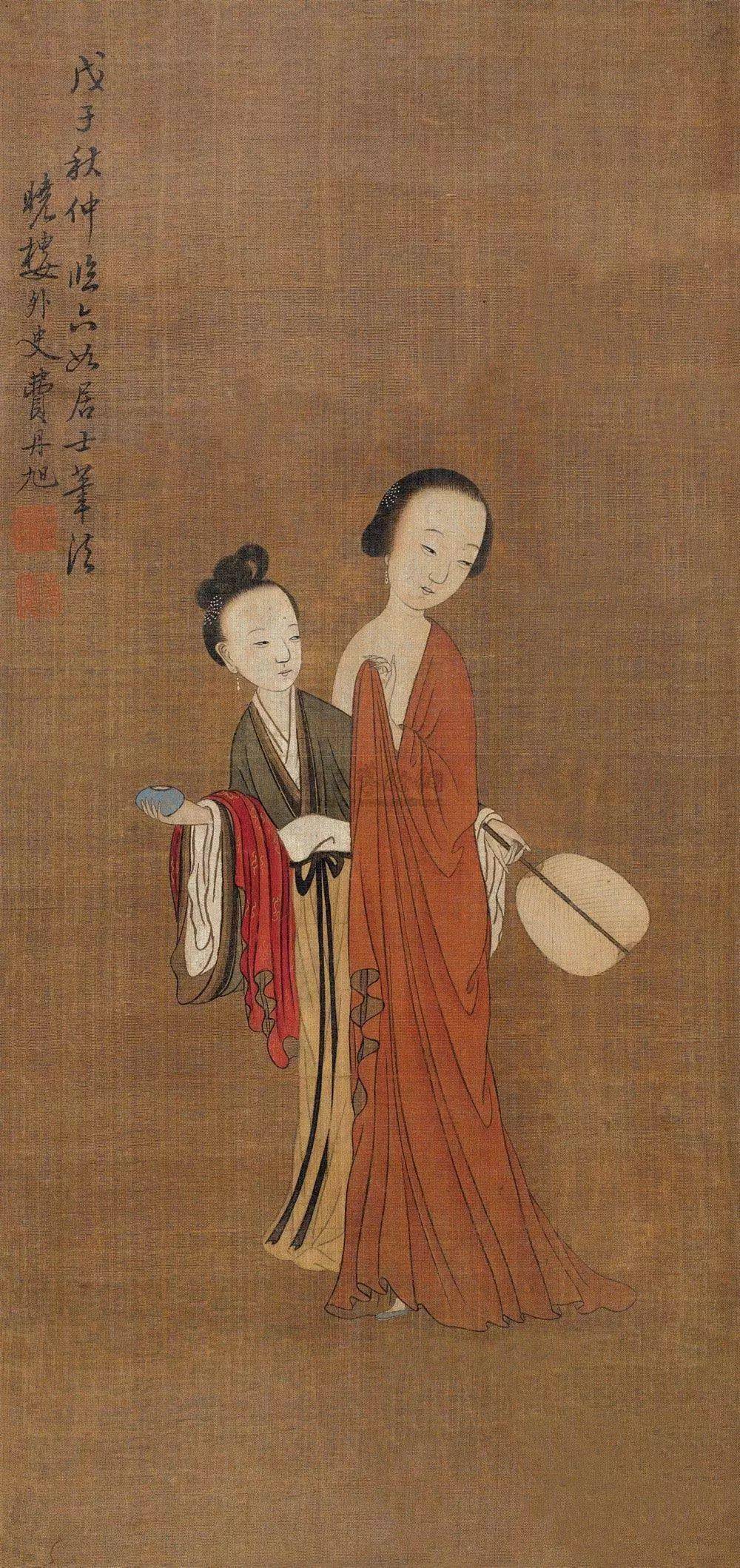 贵妃出浴図／铭刻／掛軸