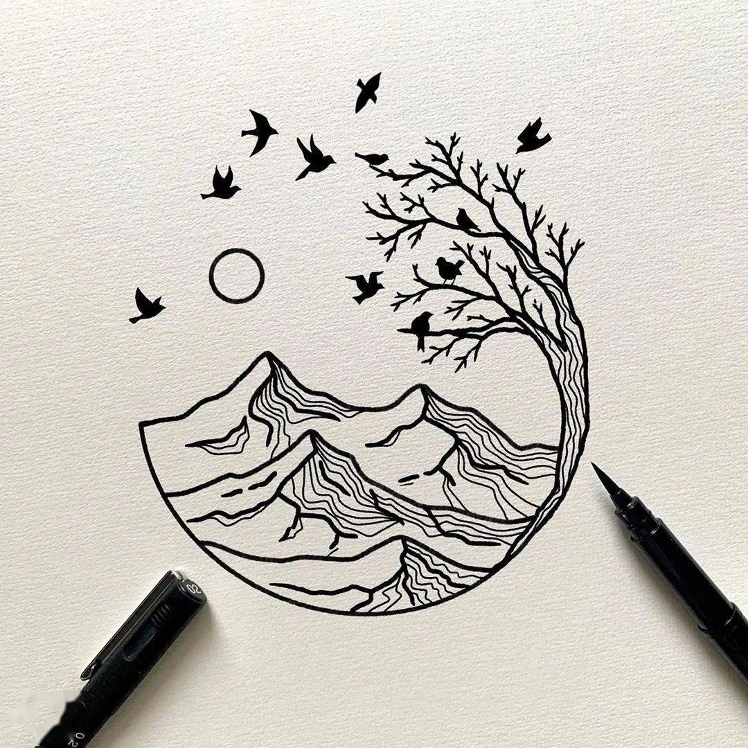 简单针管笔小插画 意境很好