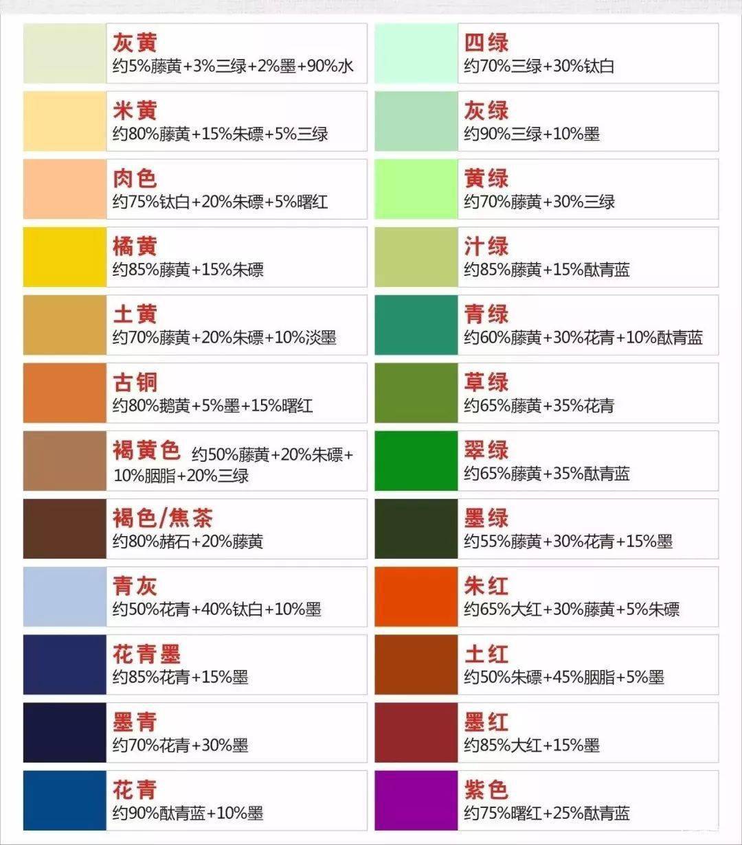 24色日本吉祥颜彩和普通颜色对照表