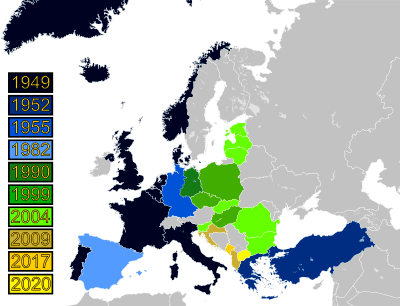 北约1949年至2020年在欧洲的成员国扩张