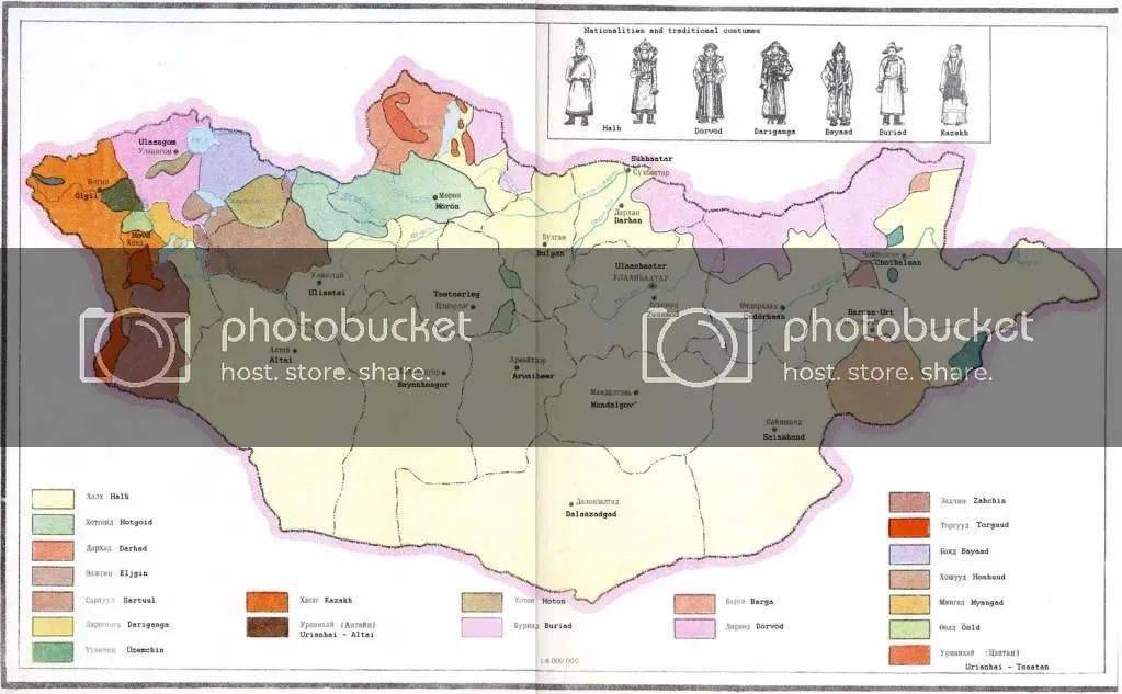 蒙古国主要部族分布图蒙古国拥有众多部落,甚至包含有通古斯语族喀木