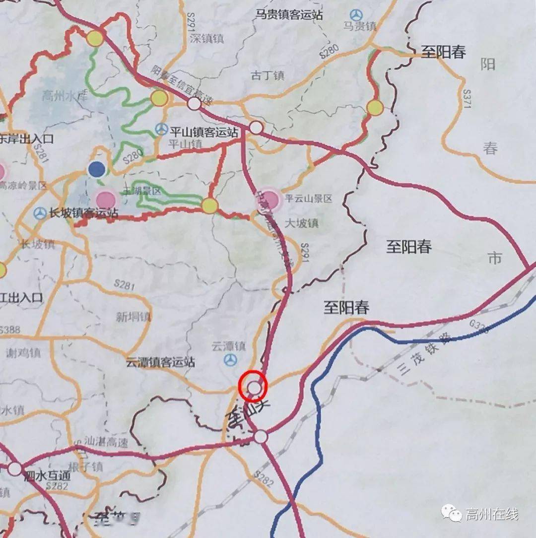 市域交通规划图可以看到:阳春至信宜高速公路高州段设置有两个互通