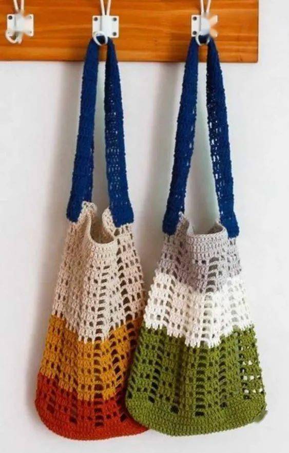 毛线|用剩余的毛线钩了几个购物网袋，出门真是好用极了！