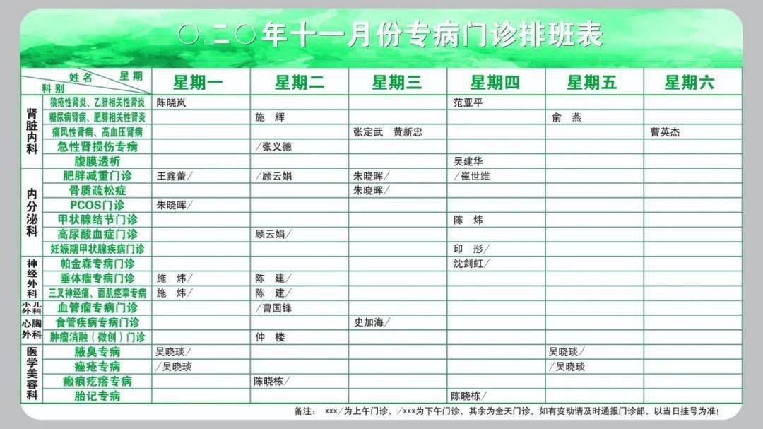 附院|最新 | 通大附院11月份专家门诊排班表出炉啦！