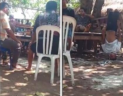 印尼一男子见女友父母被倒吊半小时因未经允许同居