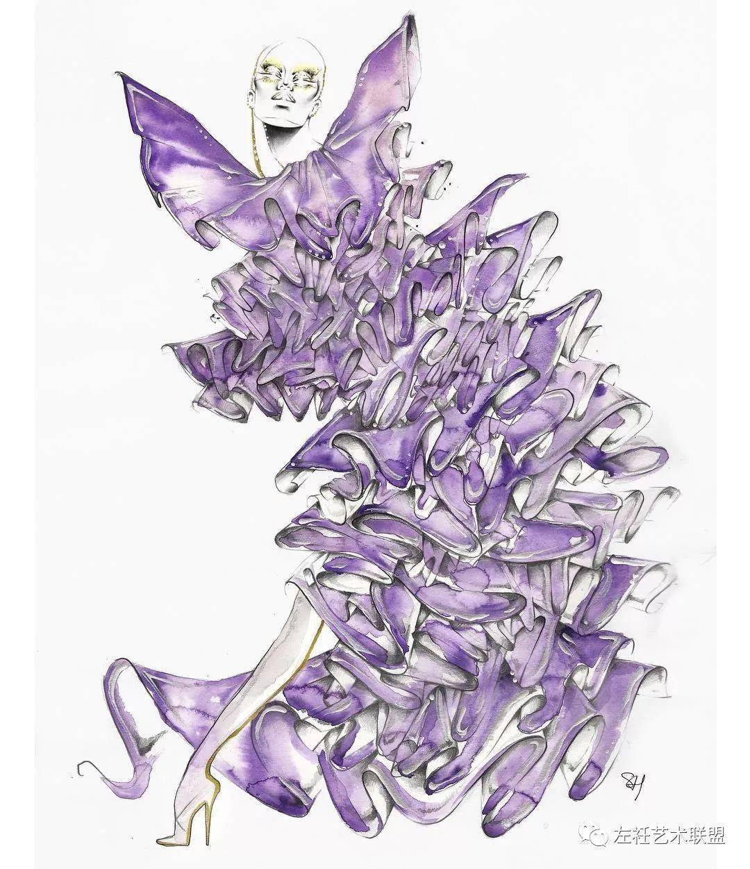 时尚|时装画上的褶皱不知怎么画？向这位时尚插画界的＂三宅一生＂学习一下！