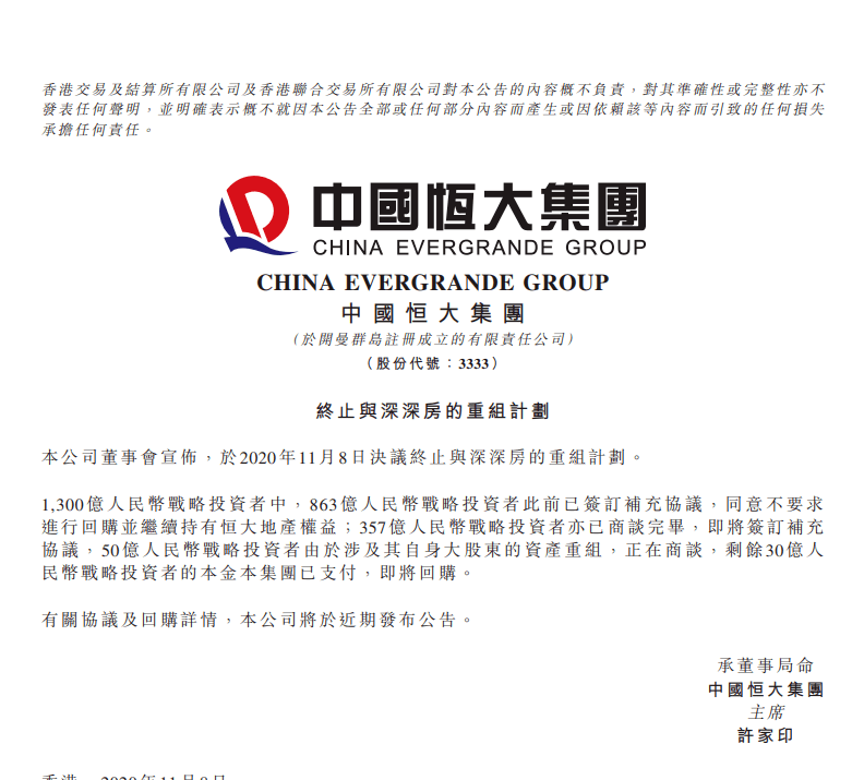 交易|7.6万股东苦等4年，深深房A终止筹划资产重组，明天复牌，中国恒大最新回应！