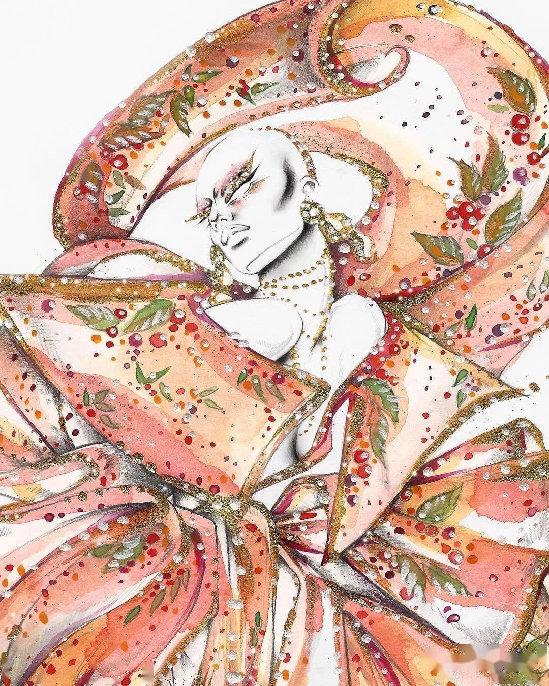 时尚|时装画上的褶皱不知怎么画？向这位时尚插画界的＂三宅一生＂学习一下！