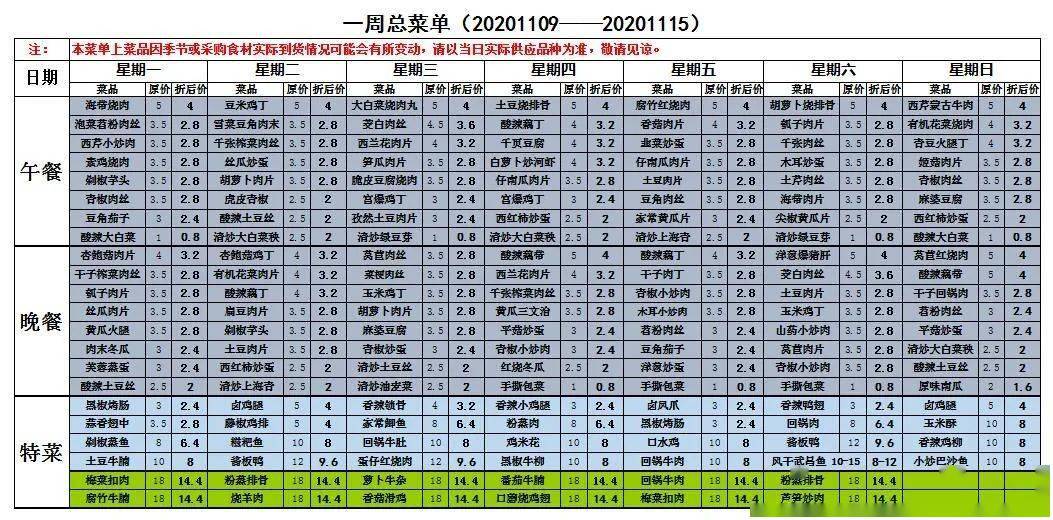 食堂菜单(1109—1115)与你分享~_手机搜狐网